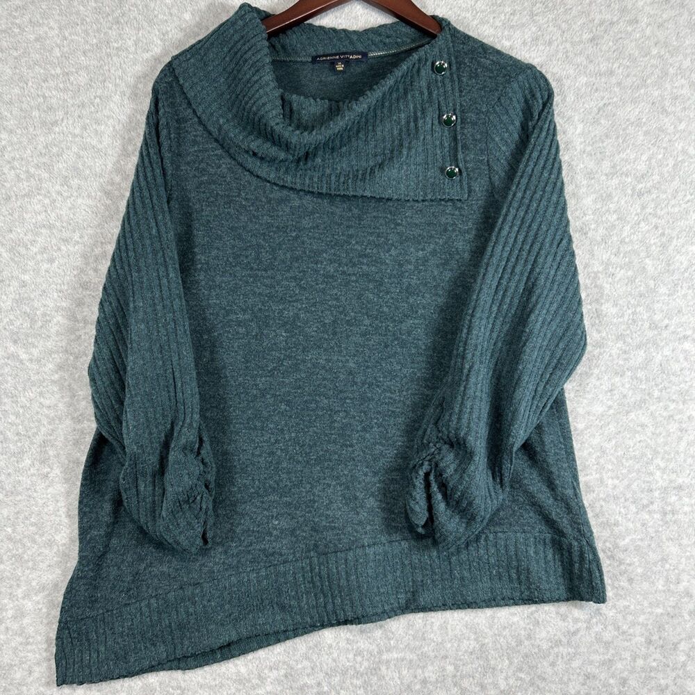 Adrienne Vittadini Teal Button Cowl Neck Asymmetrical Sweater - XL
